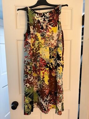 J. Jill Tropical Floral Midi Dress in Yellow, Green & Brown